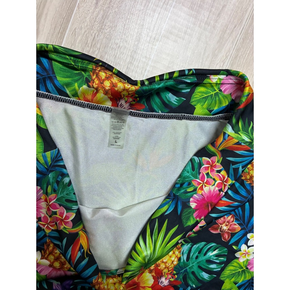 Alex Vando Womens Tropical Pineapple Floral Swim Skirt Black Multicolor Large - Picture 2 of 3